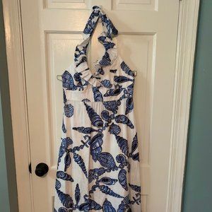Lilly Pulitzer "Nefertiti" Ruffle Halter Maxi blue & white